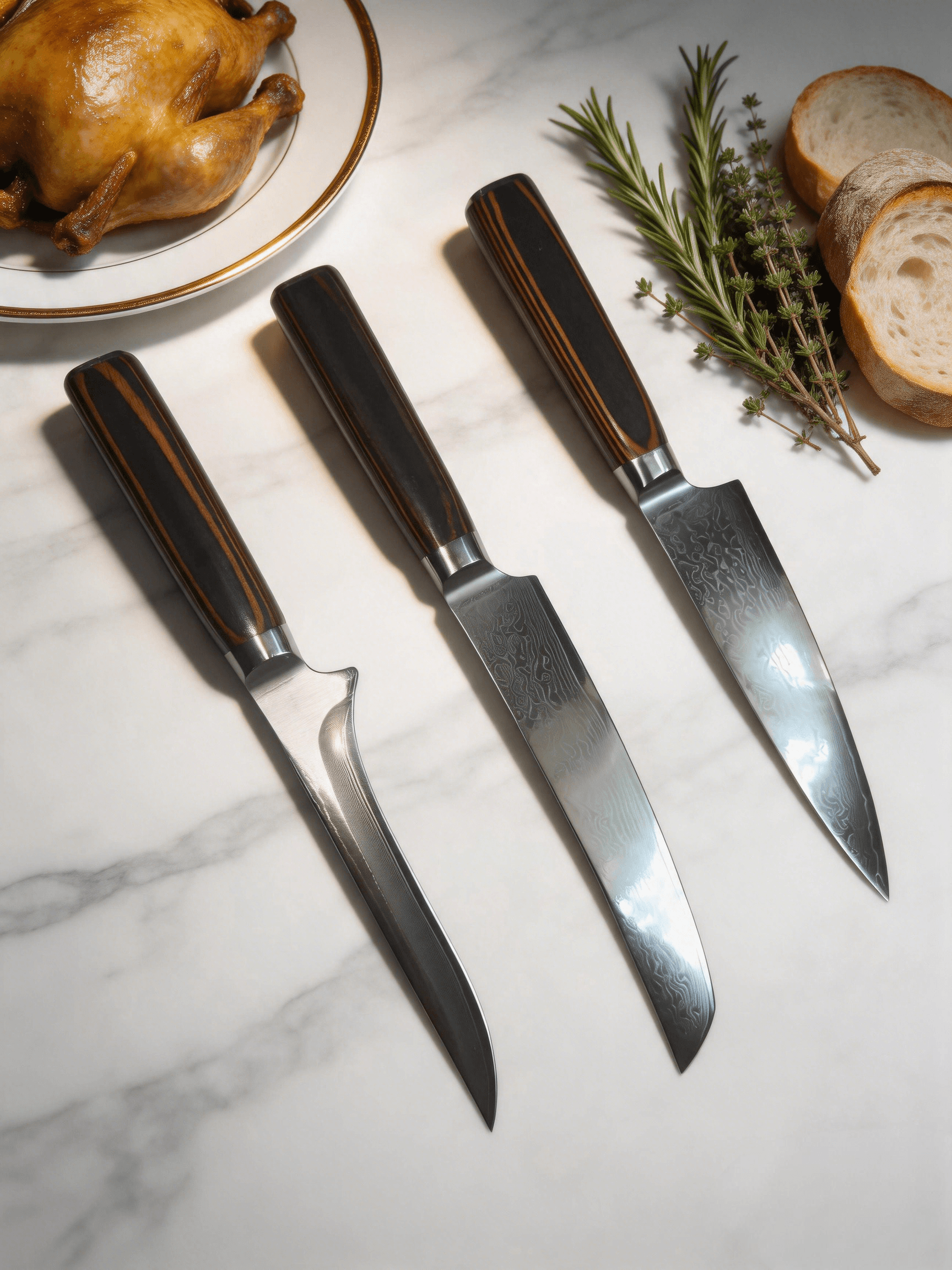 Hand Forged Damascus Steel 3 Pieces Culinary Knife Set – Luxury Kitchen Essential