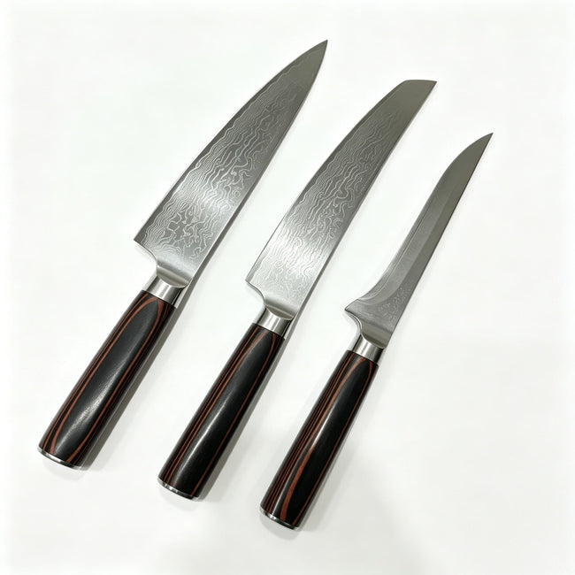 Hand Forged Damascus Steel 3 Pieces Culinary Knife Set – Luxury Kitchen Essential