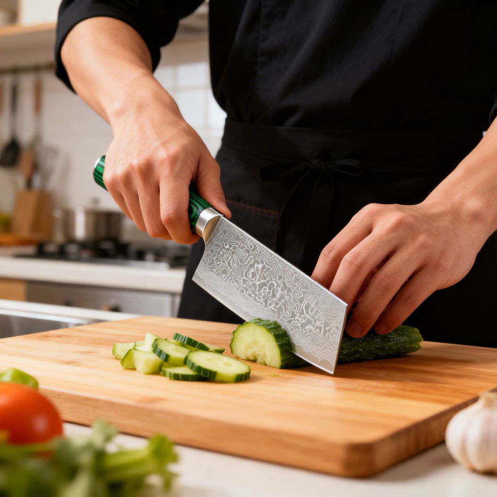 7 Inch Nakiri Knife - 67-Layer Damascus Steel Japanese Vegetable Chef Knife, Ultra-Sharp VG10 Core Blade with Ergonomic Deep Green Stabilized Wood Handle, Professional Kitchen Knife for Slicing, Dicing & Chopping Vegetables