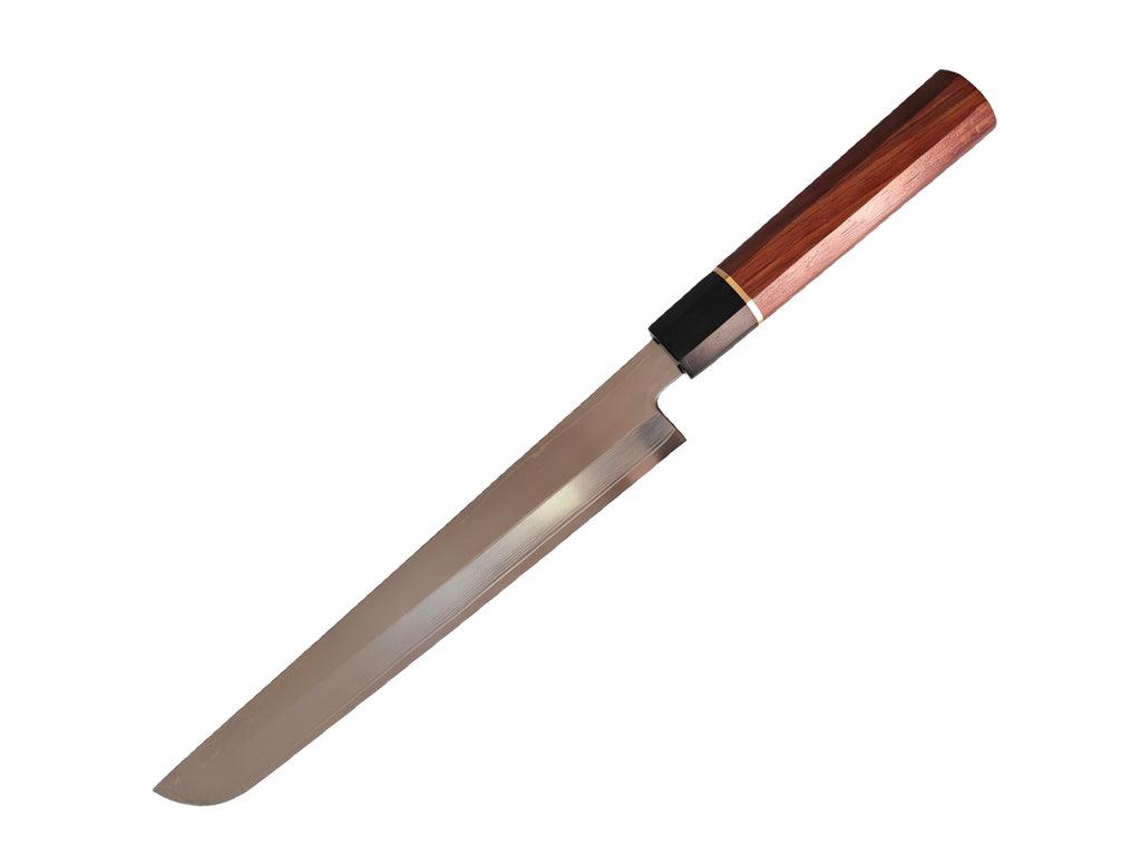9 Inch Japanese Yanagiba Sashimi Knife, High Carbon Steel Single Bevel Blade, Rosewood Handle with Black Ebony Ferrule & Gold Accent, Professional Sushi Slicing Kitchen Knife