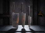 3 Pieces 67-Layer 9Cr18 Damascus Kitchen Knife Set, Ebony Wood Handle, Paring/Santoku/Slicer Premium Chef Knives