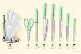 8 Pieces Mint Green Kitchen Knife Set with 360° Rotating Clear Acrylic Knife Block, Stainless Steel Sharp Cutlery Kit