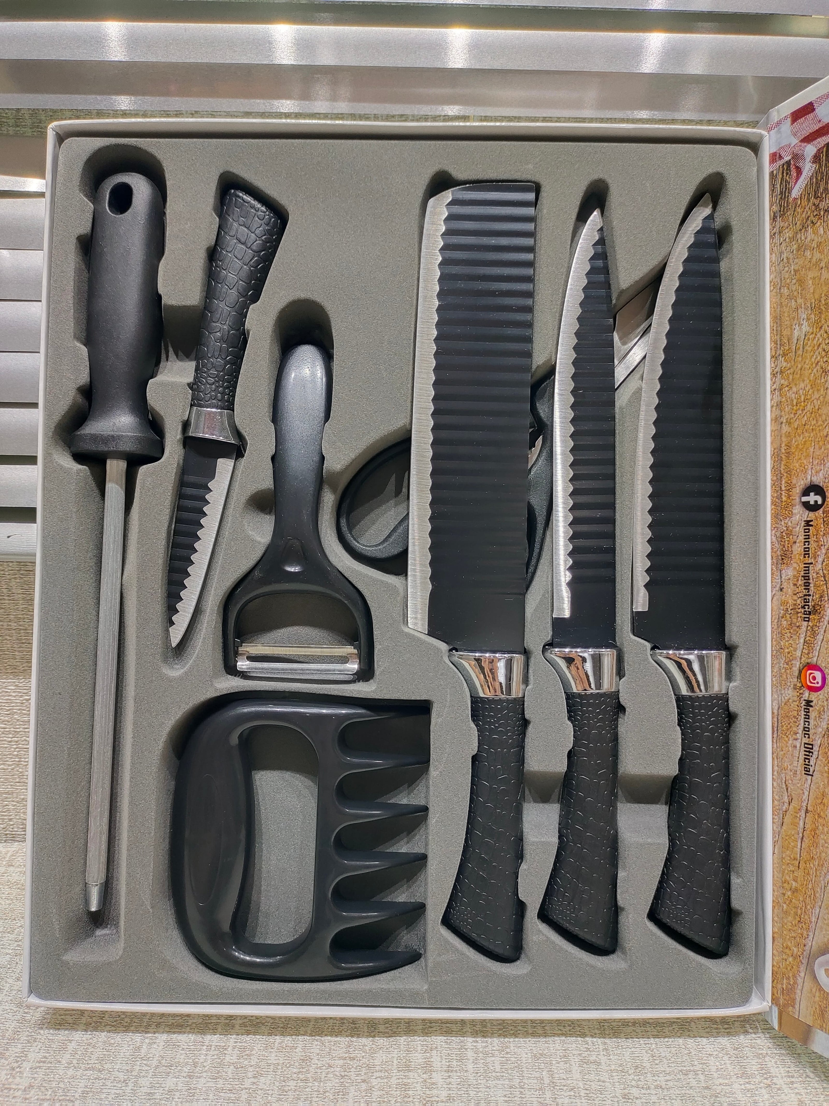 8 Pcs Professional Non-Stick Kitchen Knife Set, Wave Pattern Stainless Steel Blades, Crocodile Texture Anti-Slip Handles,Premium Gift Box