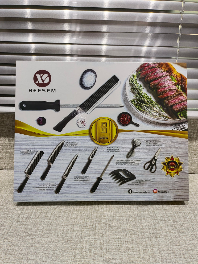 8 Pcs Professional Non-Stick Kitchen Knife Set, Wave Pattern Stainless Steel Blades, Crocodile Texture Anti-Slip Handles,Premium Gift Box