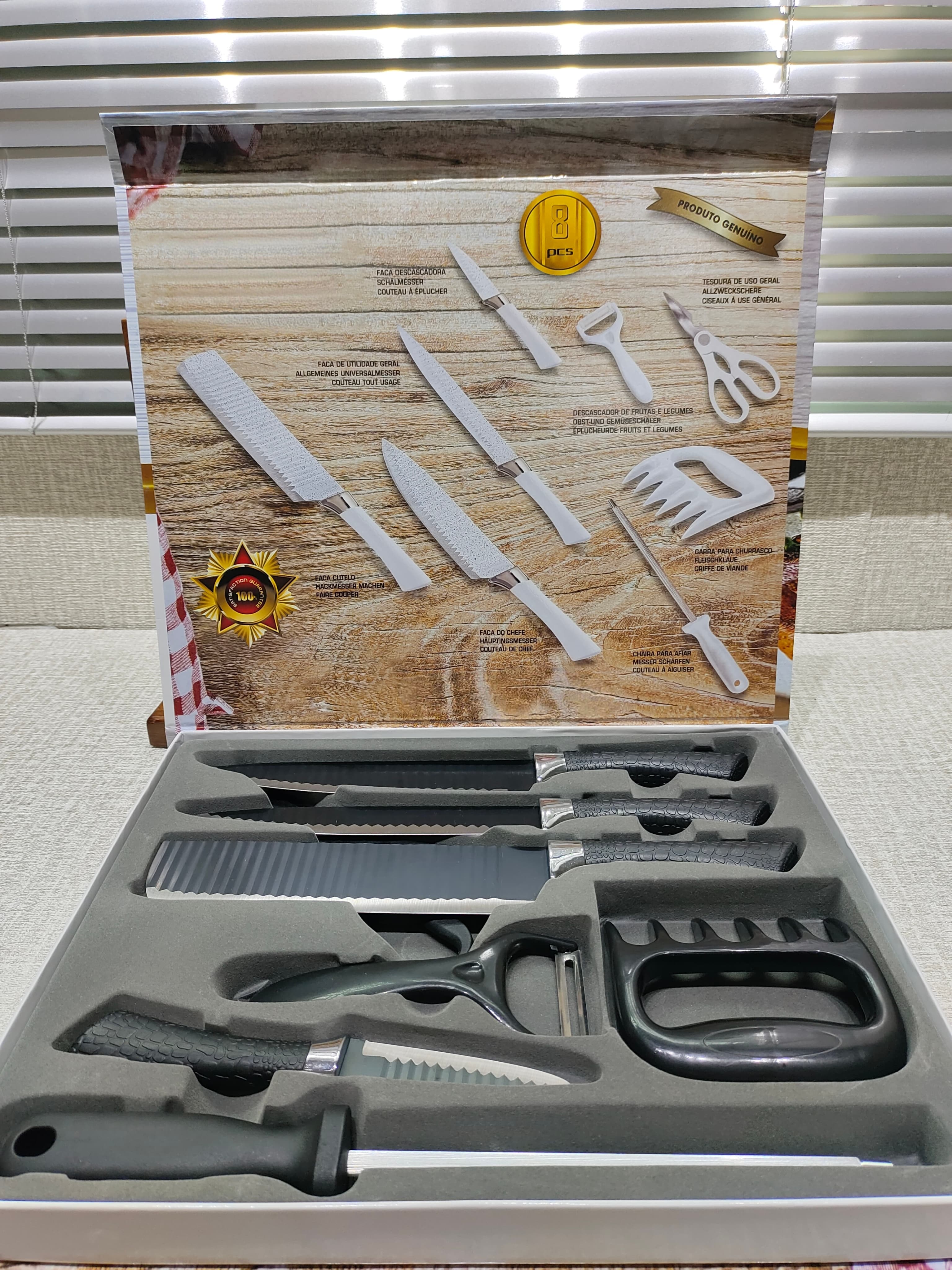 8 Pcs Professional Non-Stick Kitchen Knife Set, Wave Pattern Stainless Steel Blades, Crocodile Texture Anti-Slip Handles,Premium Gift Box