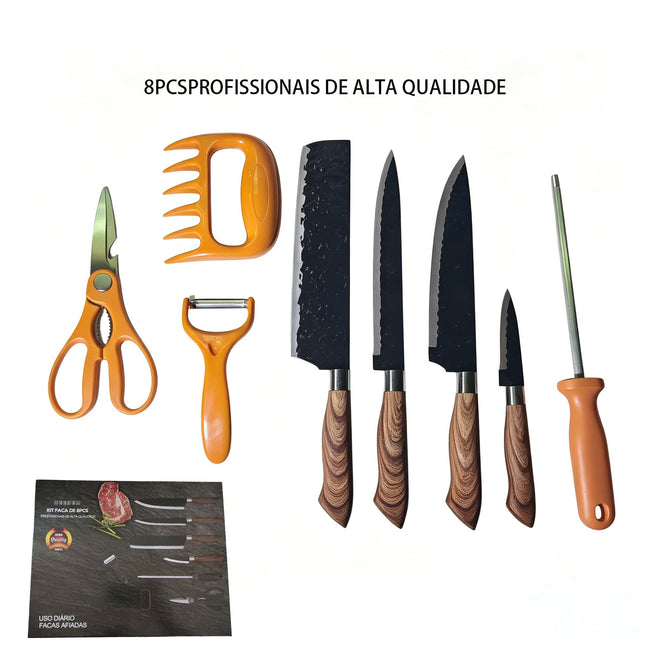 8-Piece Hammered High-Carbon Stainless Steel Kitchen Knife Gift Set