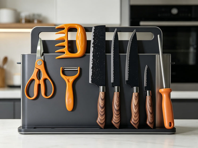 8-Piece Hammered High-Carbon Stainless Steel Kitchen Knife Gift Set