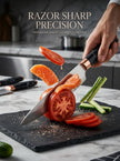 7-Piece Luxury Black Crackle Marble Rose Gold Kitchen Knife Set，Multi-Slot Universal Ribbed Knife Holder