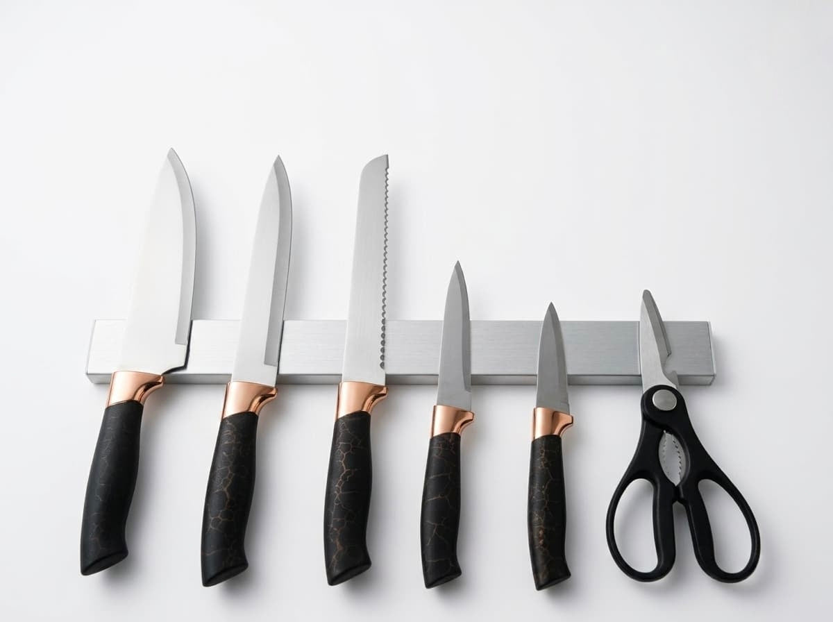 7-Piece Luxury Black Crackle Marble Rose Gold Kitchen Knife Set，Multi-Slot Universal Ribbed Knife Holder