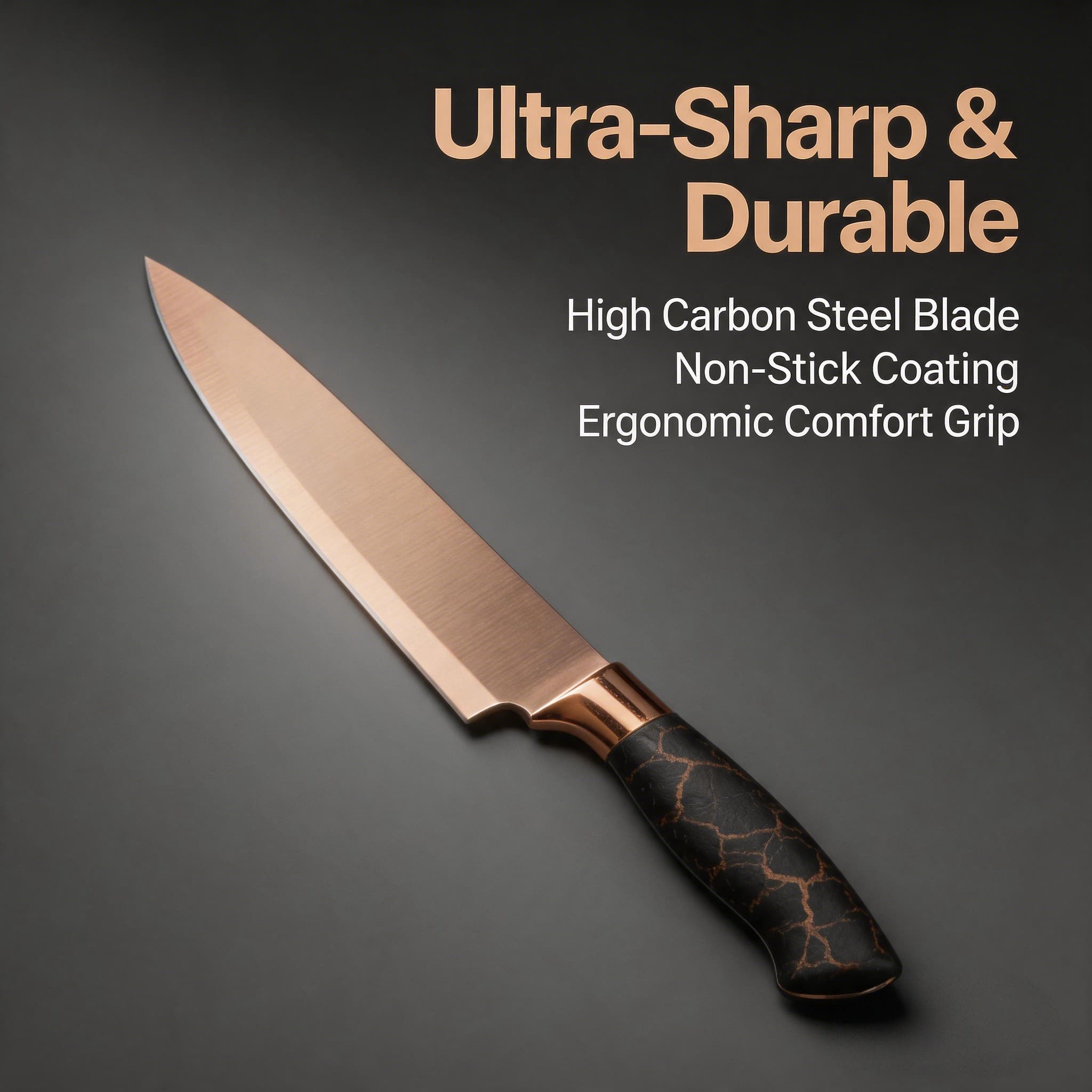 6-Piece Rose Gold Titanium-Coated Kitchen Knife Gift Set, with Non-Slip Handles and Ergonomic Design