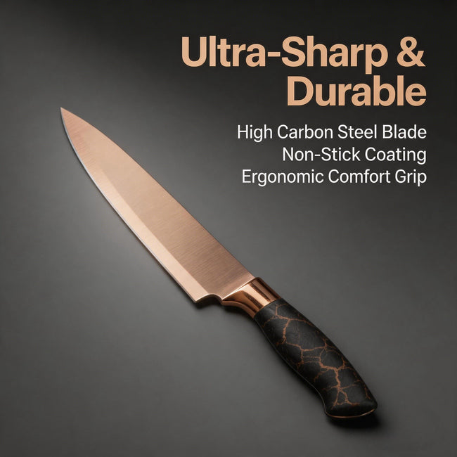 6-Piece Rose Gold Titanium-Coated Kitchen Knife Gift Set, with Non-Slip Handles and Ergonomic Design