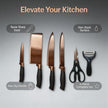6-Piece Rose Gold Titanium-Coated Kitchen Knife Gift Set, with Non-Slip Handles and Ergonomic Design