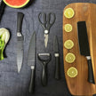6-Piece Black Wave Non-Stick Kitchen Knife Set, Crocodile Embossed Anti-Slip Handles