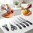 6-Piece Plain Stainless Steel Kitchen Knife Gift Set with Ergonomic Black Handles