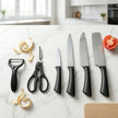 6-Piece Plain Stainless Steel Kitchen Knife Gift Set with Ergonomic Black Handles