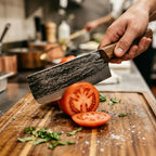 Hand-Forged Chinese Chef Knife – 7-Inch 5Cr15 High Carbon Steel Cleaver, Hammered Non-Stick Blade, Carbonized Beech Wood Handle, 11.4-inch Overall Length, Professional Kitchen Slicing Knife