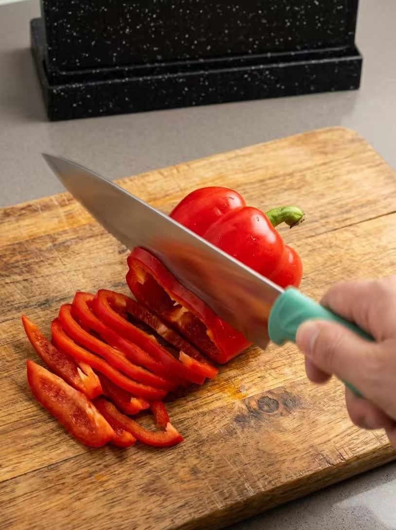 6 Pcs Polished Stainless Steel Kitchen Knife Set, Fresh Turquoise Leaf-Shaped Ergonomic Handles