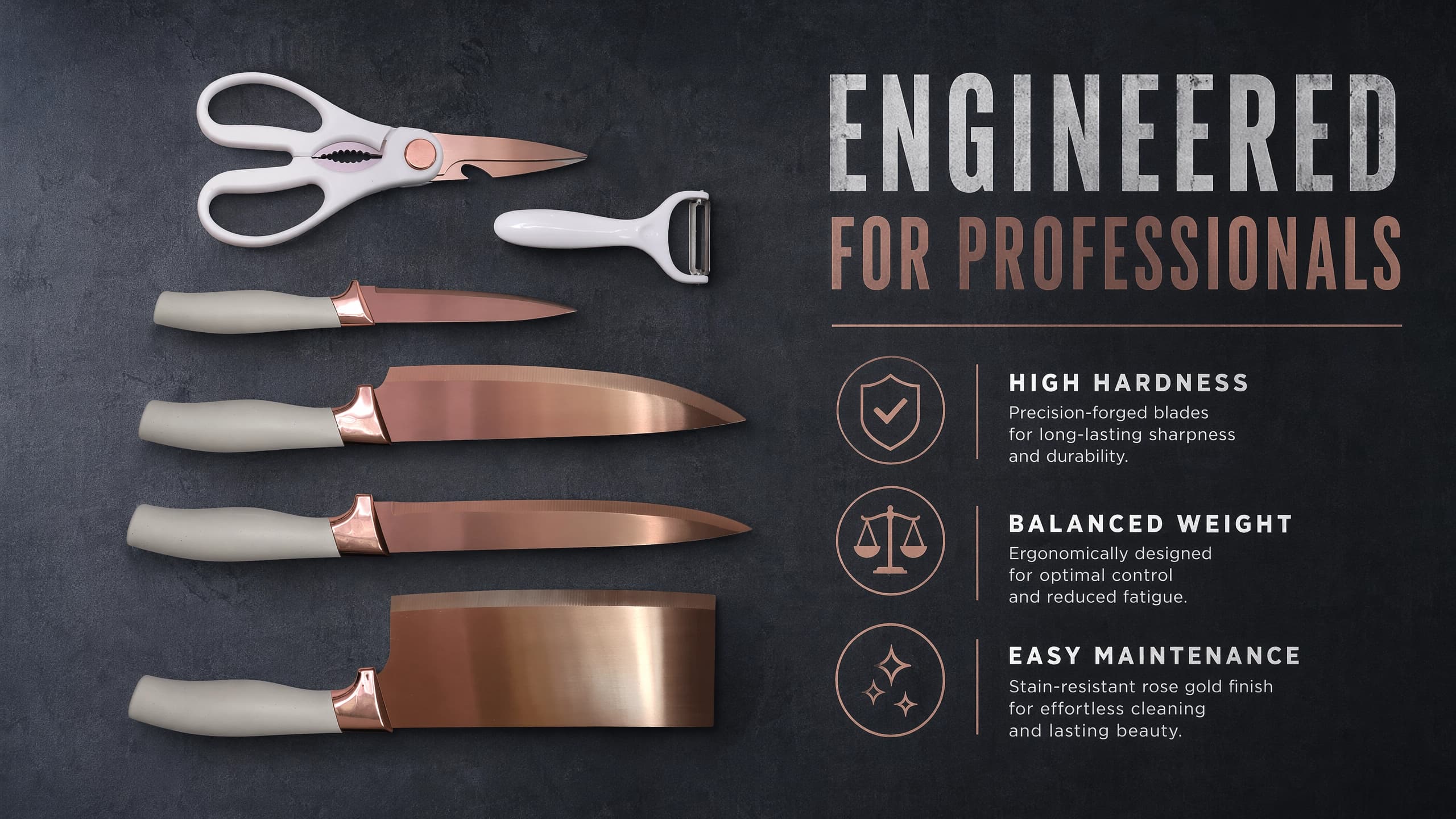 6-Piece Cream Rose Gold Titanium Kitchen Knife Gift Set