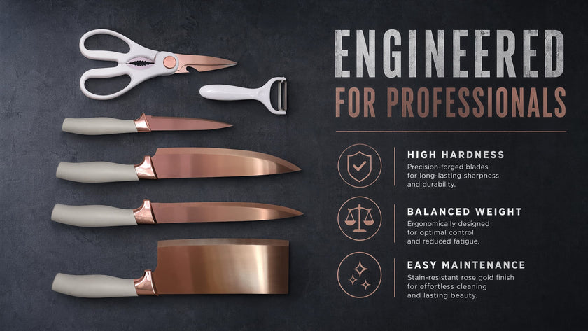 6-Piece Cream Rose Gold Titanium Kitchen Knife Gift Set