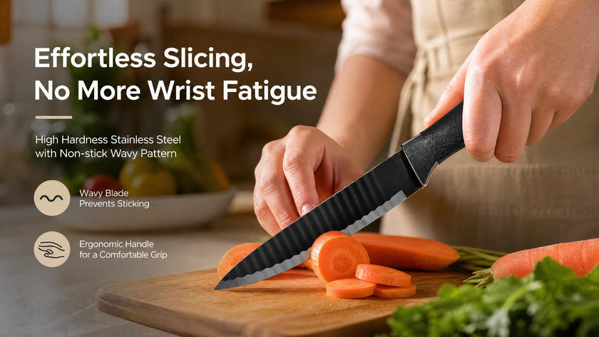 6-Piece Black Wave Non-Stick Kitchen Knife Set with Crocodile Anti-Slip Handles