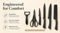 6-Piece Black Wave Non-Stick Kitchen Knife Set with Crocodile Anti-Slip Handles