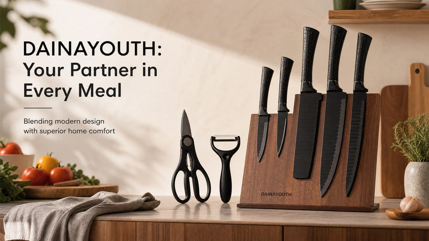 6-Piece Black Wave Non-Stick Kitchen Knife Set with Crocodile Anti-Slip Handles