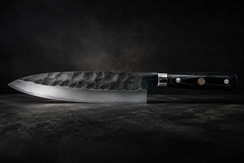 8 Inch VG10 Core Three-Ply Forged Chef Knife, Hand Hammered Blade, Stabilized Black Color Wood Handle, Professional Multipurpose Kitchen Cooking Knife