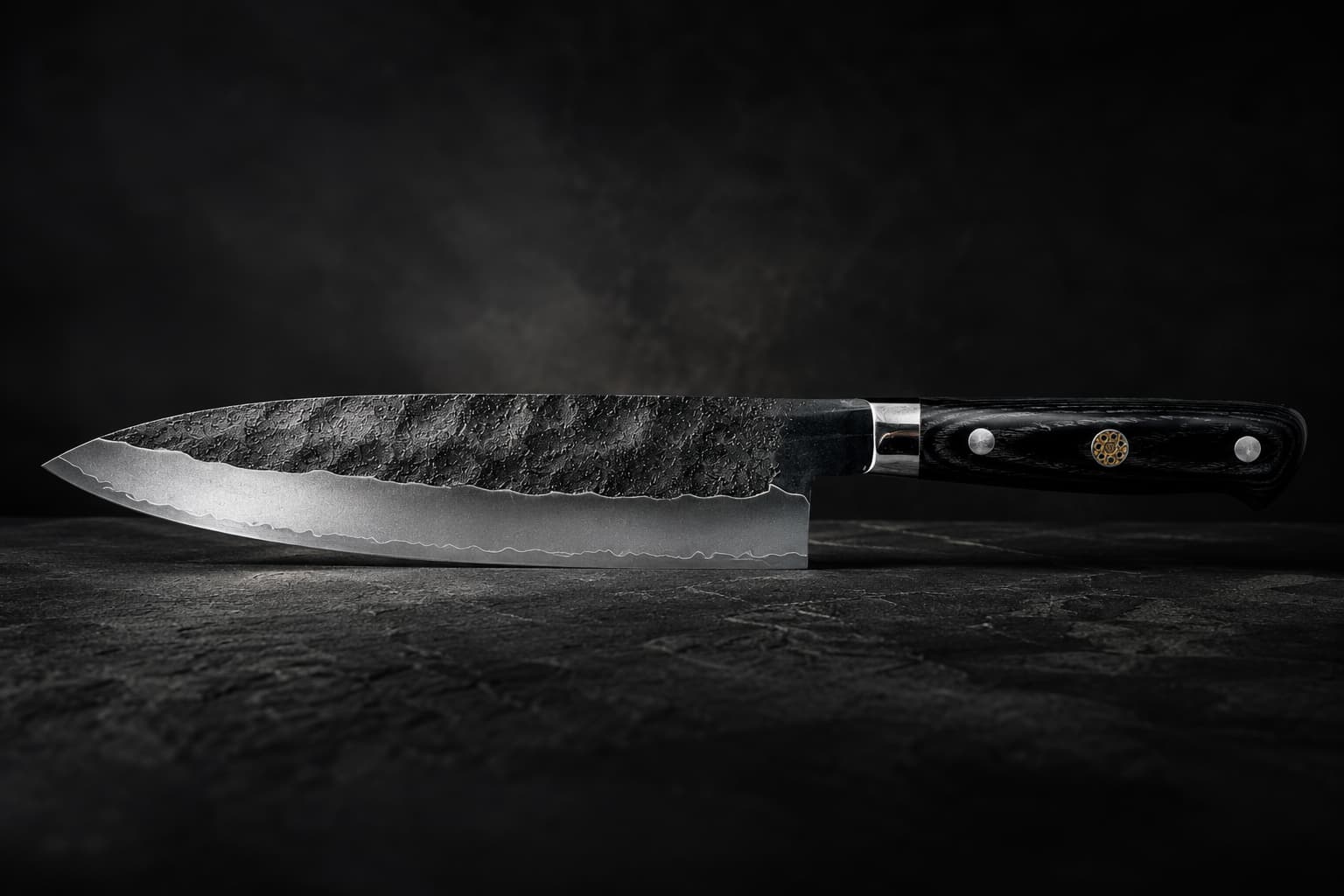 8 Inch VG10 Core Three-Ply Forged Chef Knife, Hand Hammered Blade, Stabilized Black Color Wood Handle, Professional Multipurpose Kitchen Cooking Knife