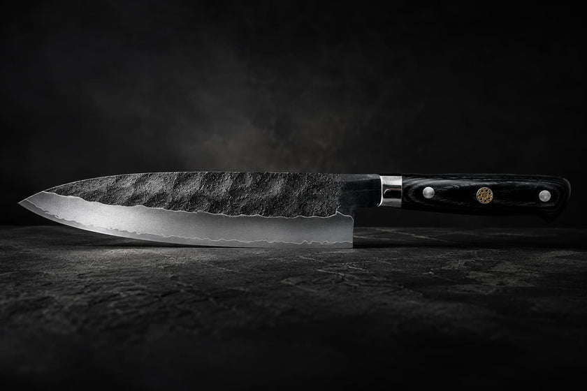 8 Inch VG10 Core Three-Ply Forged Chef Knife, Hand Hammered Blade, Stabilized Black Color Wood Handle, Professional Multipurpose Kitchen Cooking Knife