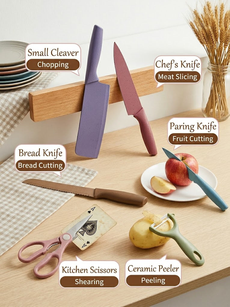 6-Piece Macaron Multi-Color Non-Stick Kitchen Knife Gift Set（Gift box not included）