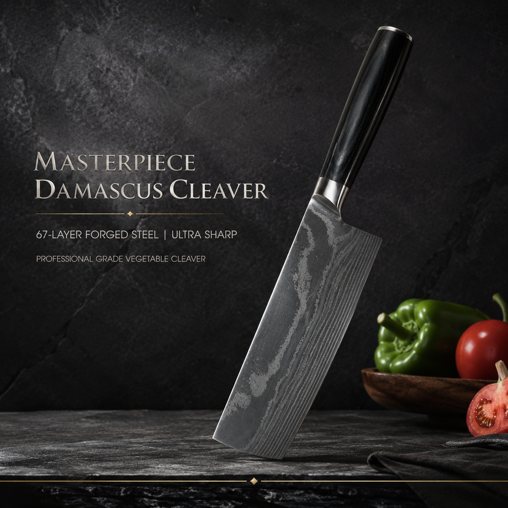7 Inch 67-Layer High Carbon Damascus Steel Nakiri Knife, Ebony Wood Handle Japanese Vegetable Cleaver for Home & Professional Cooking