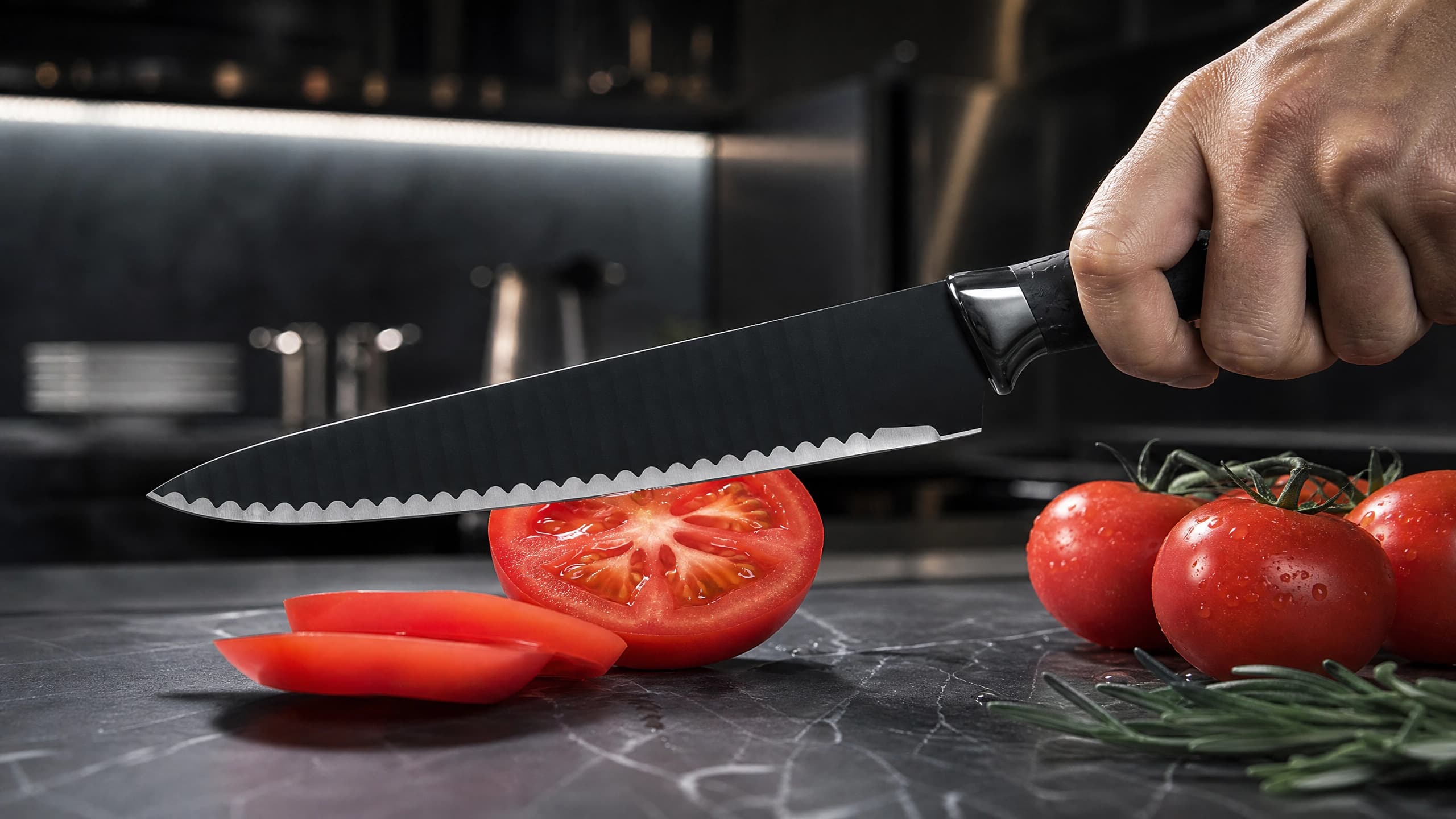 6-Piece Black Wave Non-Stick Kitchen Knife Set, Crocodile Embossed Anti-Slip Handles