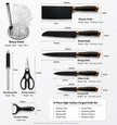 8 Pieces High-Carbon Forged Knife Set | Professional Cutlery Collection with Rotating Stand | Premium Black & Copper Aesthetic Design