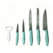 6 Pcs Polished Stainless Steel Kitchen Knife Set, Fresh Turquoise Leaf-Shaped Ergonomic Handles