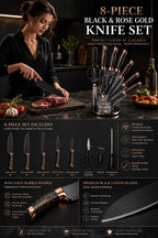 8 Pieces High-Carbon Forged Knife Set | Professional Cutlery Collection with Rotating Stand | Premium Black & Copper Aesthetic Design