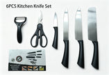 6-Piece Plain Stainless Steel Kitchen Knife Gift Set with Ergonomic Black Handles