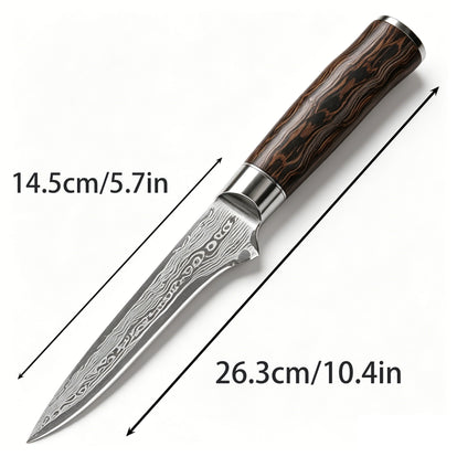 6 Inch 67-Layer Damascus Steel Boning Knife, Ergonomic Pattern Wood Handle, Professional Flexible Fillet Knife for Meat Deboning & Trimming