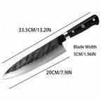 8 Inch VG10 Core Three-Ply Forged Chef Knife, Hand Hammered Blade, Stabilized Black Color Wood Handle, Professional Multipurpose Kitchen Cooking Knife