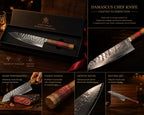 8.7 Inch 9Cr18 Damascus Steel Kiritsuke Chef Knife, Octagonal Spliced Stabilized Wood Handle, All-Purpose Premium Kitchen Knife