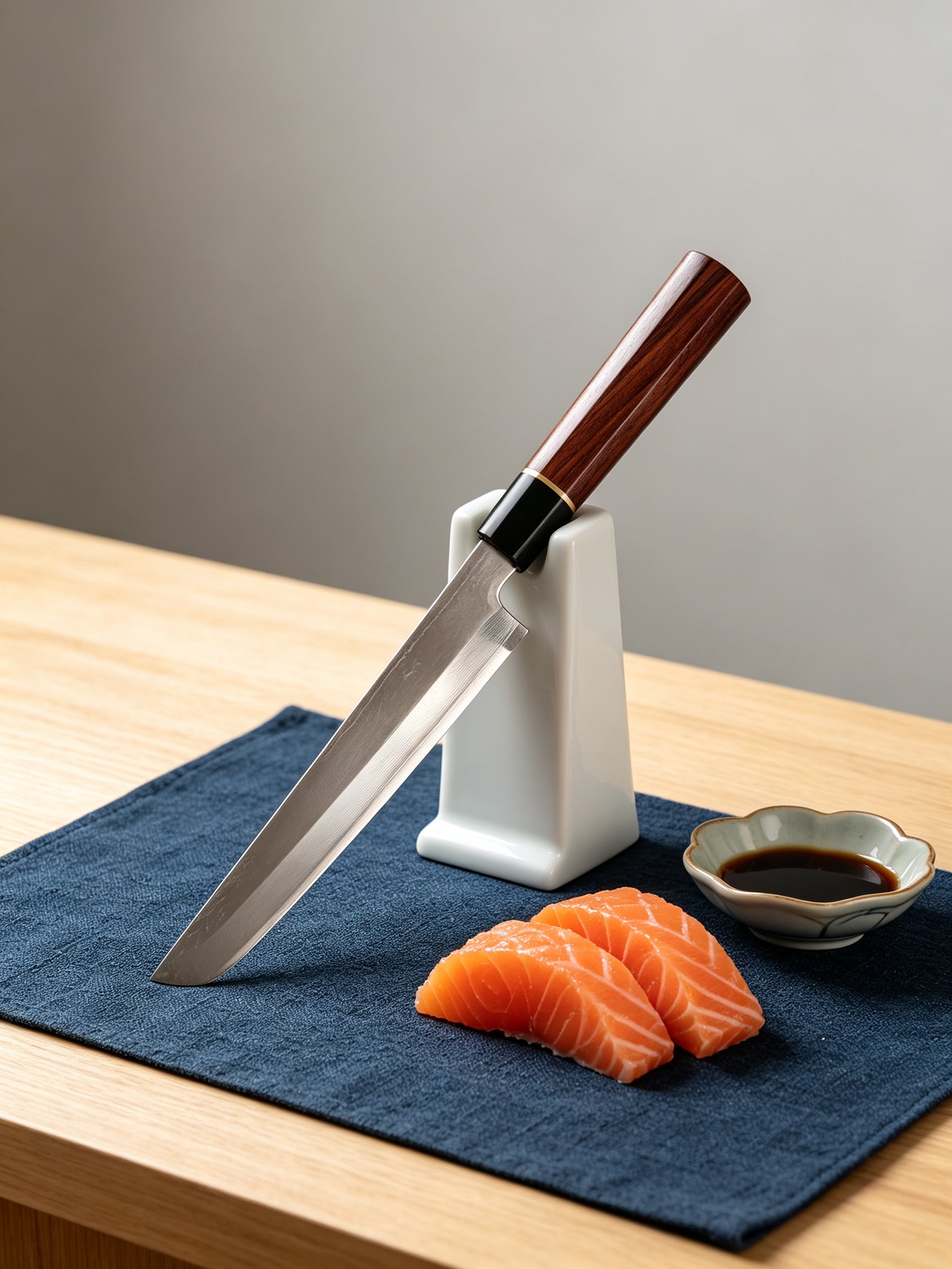 9 Inch Japanese Yanagiba Sashimi Knife, High Carbon Steel Single Bevel Blade, Rosewood Handle with Black Ebony Ferrule & Gold Accent, Professional Sushi Slicing Kitchen Knife