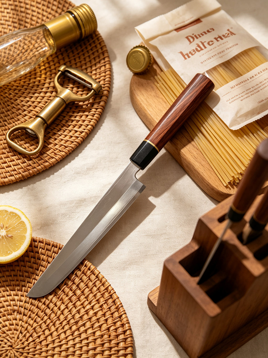 9 Inch Japanese Yanagiba Sashimi Knife, High Carbon Steel Single Bevel Blade, Rosewood Handle with Black Ebony Ferrule & Gold Accent, Professional Sushi Slicing Kitchen Knife