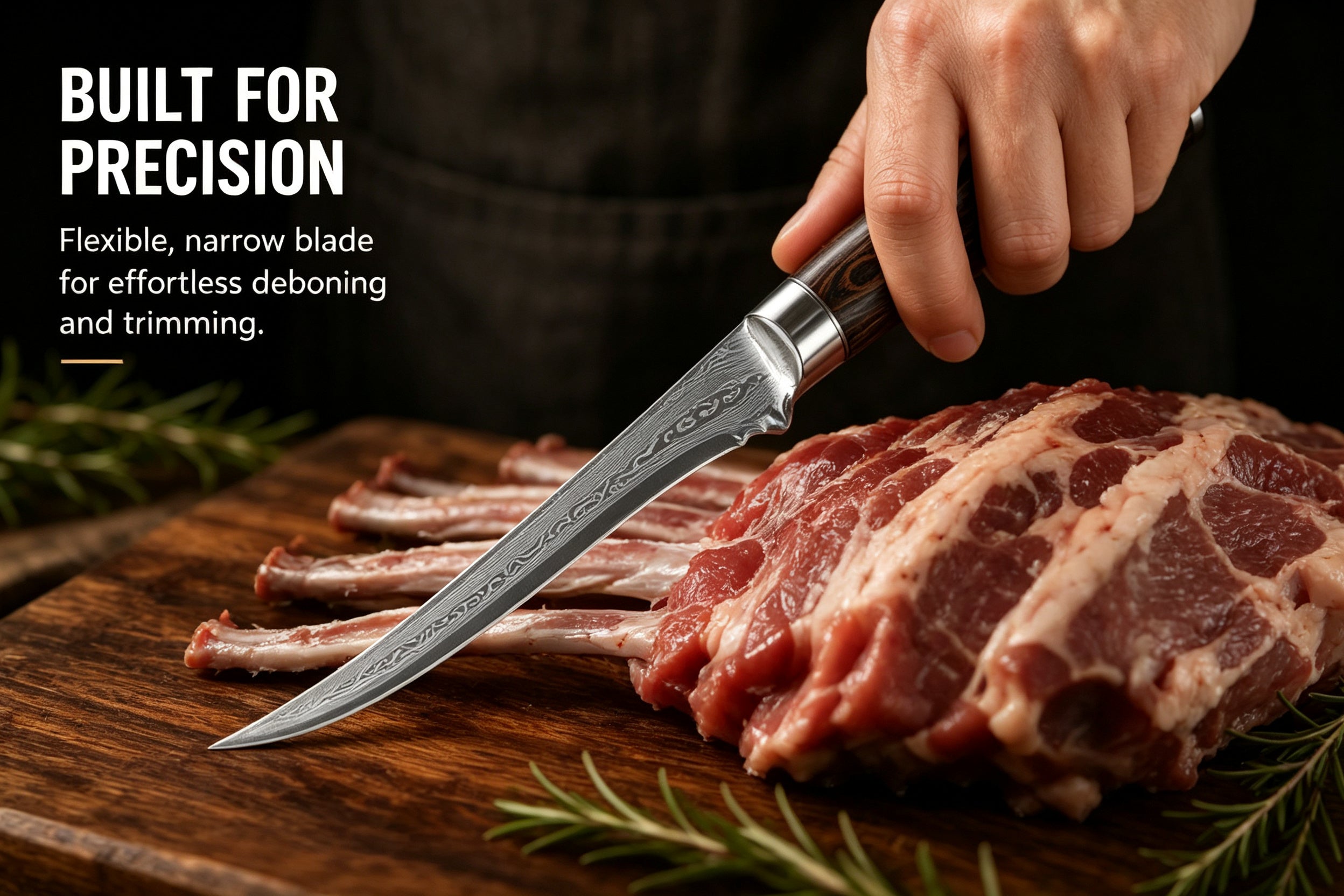 6 Inch 67-Layer Damascus Steel Boning Knife, Ergonomic Pattern Wood Handle, Professional Flexible Fillet Knife for Meat Deboning & Trimming