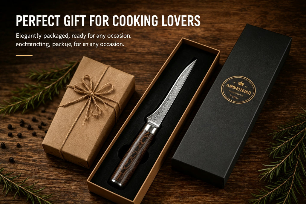 6 Inch 67-Layer Damascus Steel Boning Knife, Ergonomic Pattern Wood Handle, Professional Flexible Fillet Knife for Meat Deboning & Trimming