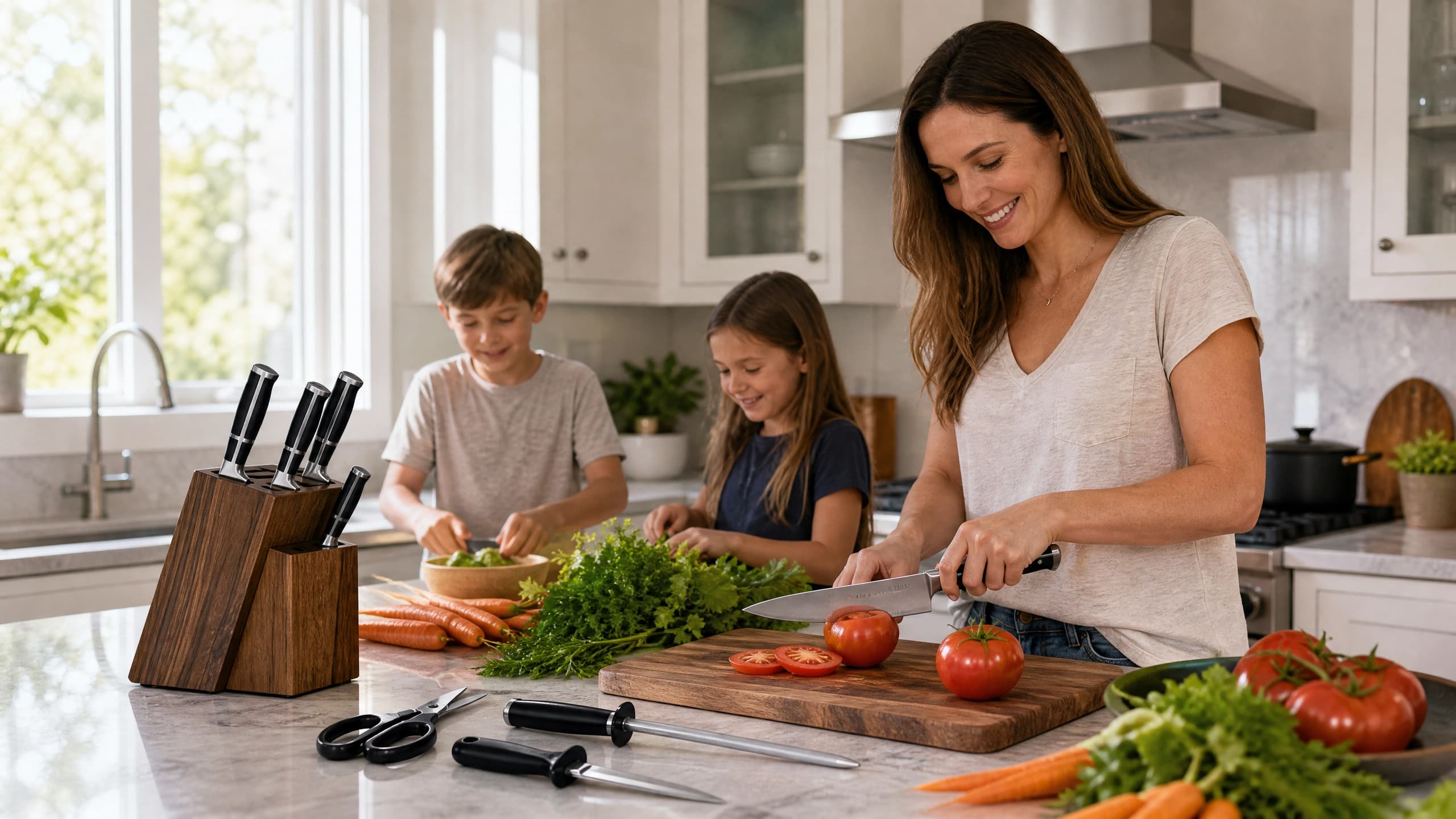 8 Pieces Premium Stainless Steel Kitchen Knife Set | 360° Rotating Acrylic Knife Block Complete Cutlery Collection