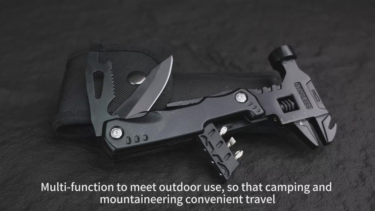 EDC Outdoor Multi-Functional Tactical Hammer with Folding Knife & Pliers