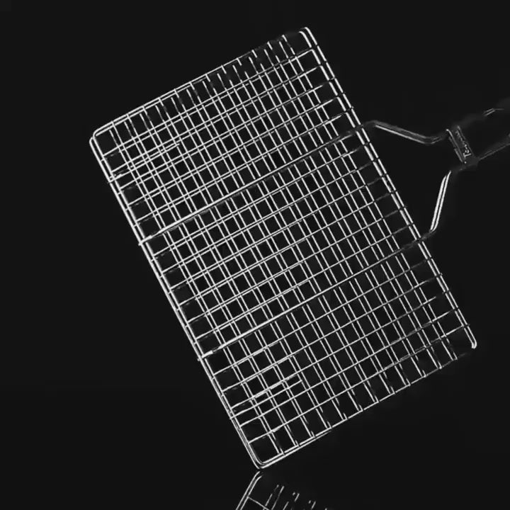Portable Stainless Steel BBQ Grill Net, Heat-Resistant Handle