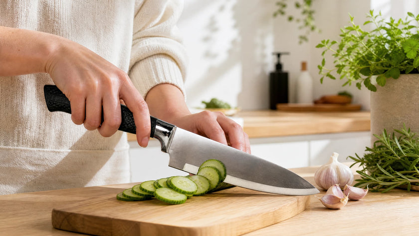 9 Pieces Sharp Stainless Steel Kitchen Knife Set with Space-Saving Rotating Knife Block