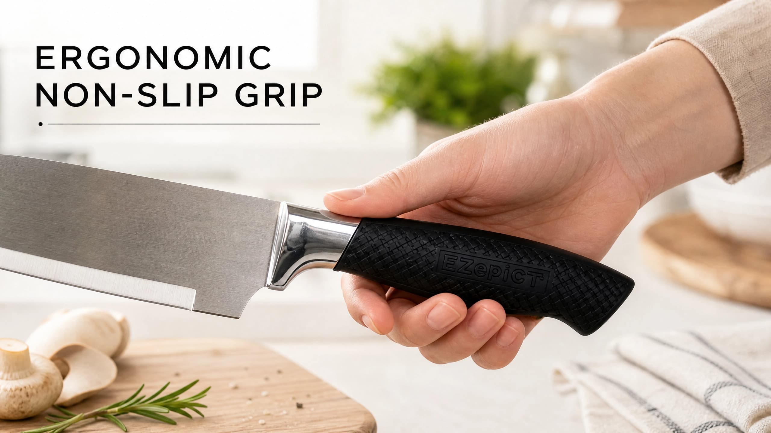 9 Pieces Sharp Stainless Steel Kitchen Knife Set with Space-Saving Rotating Knife Block