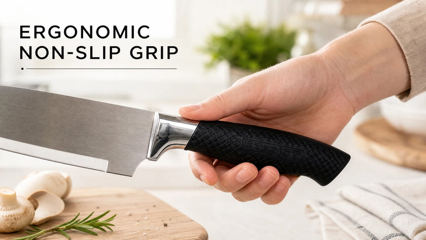 9 Pieces Sharp Stainless Steel Kitchen Knife Set with Space-Saving Rotating Knife Block