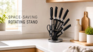 9 Pieces Sharp Stainless Steel Kitchen Knife Set with Space-Saving Rotating Knife Block